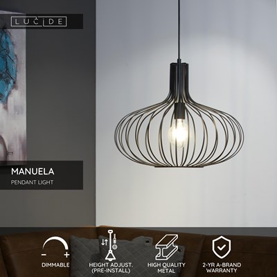Lucide MANUELA - Pendant light - Ø 50 cm - 1xE27 - Black